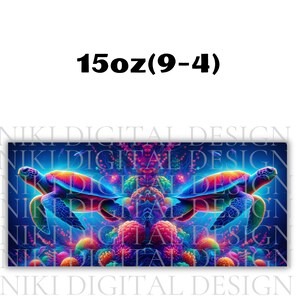 Colorful Neon Turtle Mug Wrap, 11 oz & 15 oz Mug Wrap, Coffee Mug Png, Sea Turtle Png, 3D Mug Wrap, Sublimation Designs, Digital Download