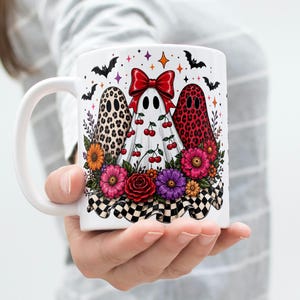 Halloween Mug Wrap, Cute Ghost Mug Wrap, Floral Ghost Mug Wrap, Coquette Ghost Coffee Mug Wrap, 11oz & 15oz Coffee Mug Png, Digital Download