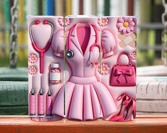 Inflated Nurse Tumbler Wrap, 20oz Nurse Practitioner, 3D Nurse, Medical Coat, Pink Nurse Tumbler Wrap, Sublimation Designs, Digital Download