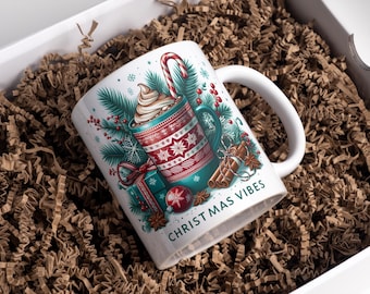 Merry Christmas Mug Wrap, 11 oz and 15 oz Mug Wrap, Coffee Mug PNG, 3D Mug Wrap, Mug Wrap Template, Sublimation Designs, Digital Download