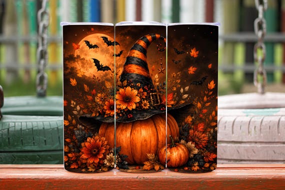 Halloween Tumbler Wrap, Spooky Tumbler Wrap, Pumpkin Tumbler Wrap, Witch Hat Tumbler Wrap, 20oz Tumbler Wrap, Digital Download