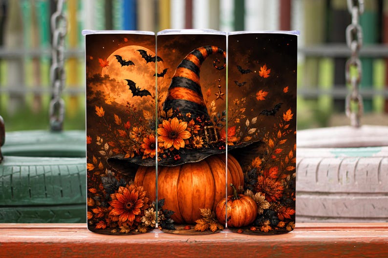 Halloween Tumbler Wrap, Spooky Tumbler Wrap, Pumpkin Tumbler Wrap, Witch Hat Tumbler Wrap, 20oz Tumbler Wrap, Digital Download