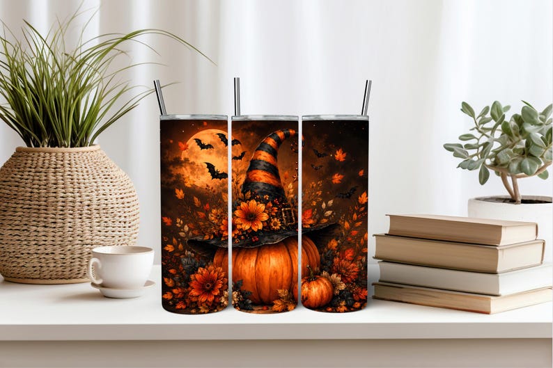 Halloween Tumbler Wrap, Spooky Tumbler Wrap, Pumpkin Tumbler Wrap, Witch Hat Tumbler Wrap, 20oz Tumbler Wrap, Digital Download