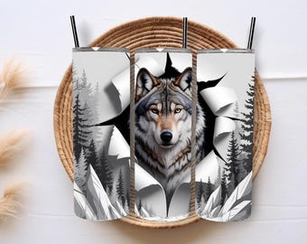 3D Wolf Forest Tumbler Wrap: Straight/Tapered Design (Digital Download)