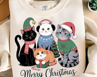 Funny Cat Christmas PNG: Sublimation T-Shirt Design (Digital Download)