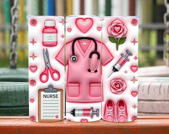 Inflated Nurse Tumbler Wrap 20oz Tumbler Wrap 3D Nurse Medical Coat Pink Nurse Tumbler Wrap Sublimation Designs Digital Download