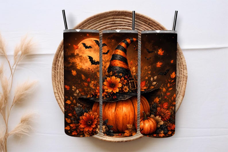 Halloween Tumbler Wrap, Spooky Tumbler Wrap, Pumpkin Tumbler Wrap, Witch Hat Tumbler Wrap, 20oz Tumbler Wrap, Digital Download