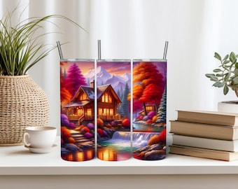 Forest Cabin Tumbler Wrap 20oz Tumbler Wrap Forest Tumbler Mountain Tumbler Lake Tumbler Nature Tumbler Sublimation Designs Digital Download