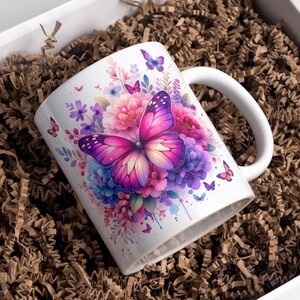 Purple Butterfly Mug Wrap 11oz & 15oz Mug Wrap Pink Butterfly Mug Wrap 3D Butterfly Coffee Mug Png Sublimation Designs Digital Download