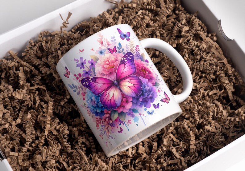 Purple Butterfly Mug Wrap 11oz & 15oz Mug Wrap Pink Butterfly Mug Wrap 3D Butterfly Coffee Mug Png Sublimation Designs Digital Download