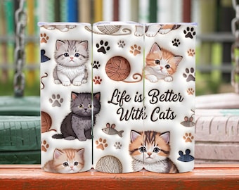 Inflated Life Is Better With Cats Tumbler Wrap, 20oz Tumbler Wrap, Cat Tumbler Wrap, Cat Seamless Tumbler, Cat Mom Tumbler, Digital Download