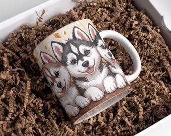 Tazas con cachorros adorables, de 11 oz y 15 oz, para amantes de los perros, con diseño de cachorro, para café, PNG, 3D, con diseños de sublimación, descarga digital.