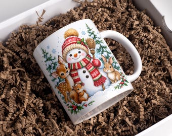 Christmas Mug Wrap, Snowman Mug Wrap, Christmas Mug Png, 11oz & 15oz Christmas Coffee Mug Png, Snowman Sublimation Designs, Digital Download