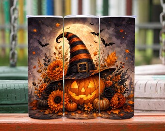 Halloween Tumbler Wrap, Pumpkin Tumbler Wrap, Spooky Tumbler Wrap, Witch Hat Tumbler Wrap, 20oz Tumbler Wrap, Digital Download