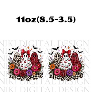 Halloween Mug Wrap, Cute Ghost Mug Wrap, Floral Ghost Mug Wrap, Coquette Ghost Coffee Mug Wrap, 11oz & 15oz Coffee Mug Png, Digital Download
