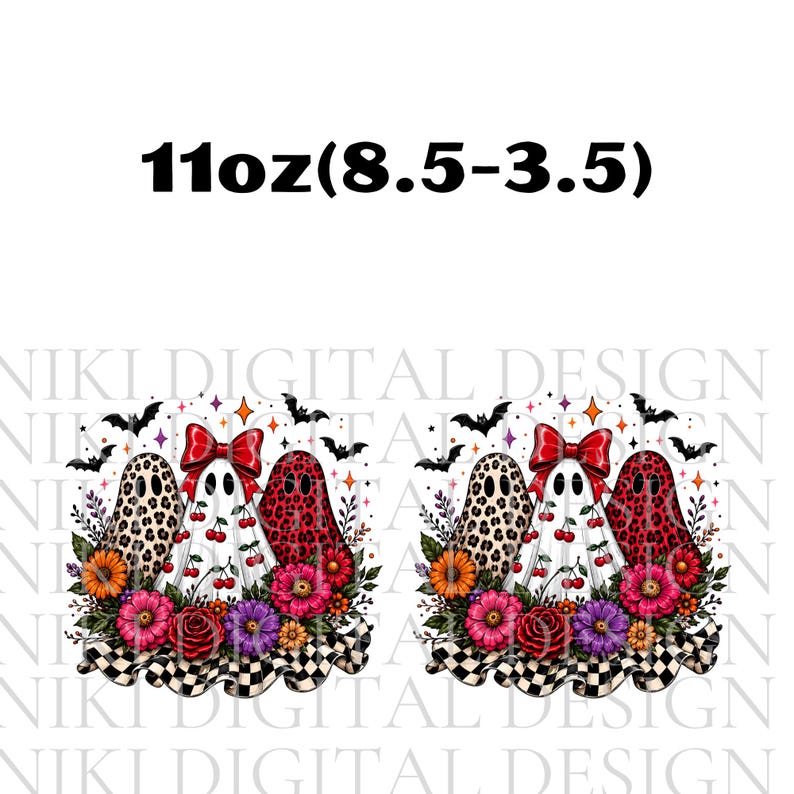 Halloween Mug Wrap, Cute Ghost Mug Wrap, Floral Ghost Mug Wrap, Coquette Ghost Coffee Mug Wrap, 11oz & 15oz Coffee Mug Png, Digital Download