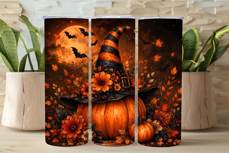Halloween Tumbler Wrap, Spooky Tumbler Wrap, Pumpkin Tumbler Wrap, Witch Hat Tumbler Wrap, 20oz Tumbler Wrap, Digital Download