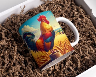 Rooster Mug Wrap 11oz & 15oz Coffee Mug Png Colorful Rooster Rooster Sublimation Chicken Mug Wrap Sublimation Designs Digital Download