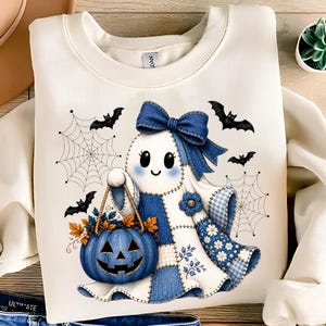 PNG de fantasma adorable, diseños de camisetas, PNG de Halloween de moda, PNG de Halloween retro, PNG de fantasma, PNG de fantasma patchwork, PNG de fantasma Boo, descarga digital
