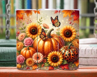 Fall Tumbler Wrap, Pumpkin Tumbler Wrap, Autumn Tumbler Wrap, Fall Tumbler Png, Flower Tumbler Wrap, 20oz Tumbler Wrap, Digital Download