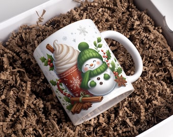 Schneemann heiße Schokolade Becher Verpackung - Weihnachten Sublimation Design (digitaler Download)