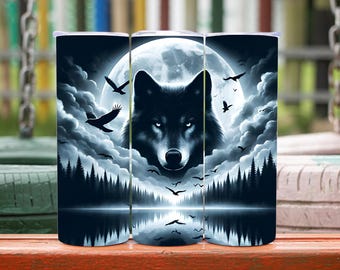 Wolf Tumbler Wrap, 20oz Tumbler Wrap, Moon Tumbler Wrap, wolf Tumbler Design, Wolf moon Tumbler Wrap, Dark Tumbler Wrap, Digital Download