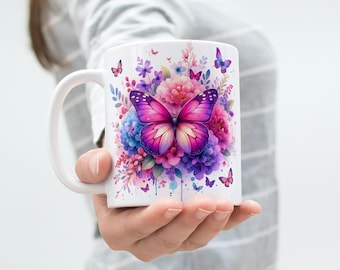 Purple Butterfly Mug Wrap 11oz & 15oz Mug Wrap Pink Butterfly Mug Wrap 3D Butterfly Coffee Mug Png Sublimation Designs Digital Download
