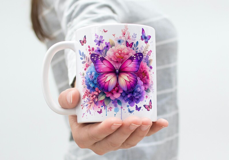 Purple Butterfly Mug Wrap 11oz & 15oz Mug Wrap Pink Butterfly Mug Wrap 3D Butterfly Coffee Mug Png Sublimation Designs Digital Download