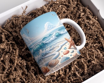 Beach Mug Wrap 11oz & 15oz Coffee Mug Png Ocean Mug Wrap Seashell Beach Ocean Mug Wrap Coastal Beach Sublimation Designs Digital Download