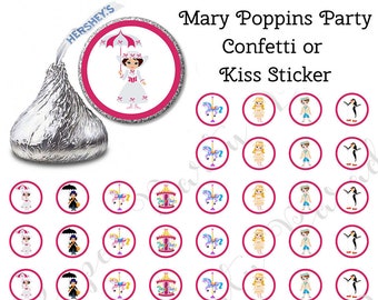 DIY Print at Home Mary Poppins Party Confetti or Hershey Kiss Sticker Label- DIY, Print at Home, Birthday, Mary Poppins Party, Jolly Holiday