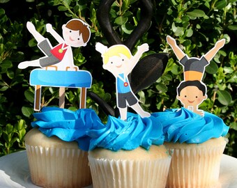 Gymnastics Party Cupcake Toppers: Boy Gymnast Decorations (DIY Print)
