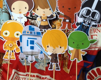 DIY Print at HOME Star Wars Party - Centerpiece Sticks- Table Topper - Birthday Party - Baby Shower -Skywalker - R2D2 - C3PO -Set of 8