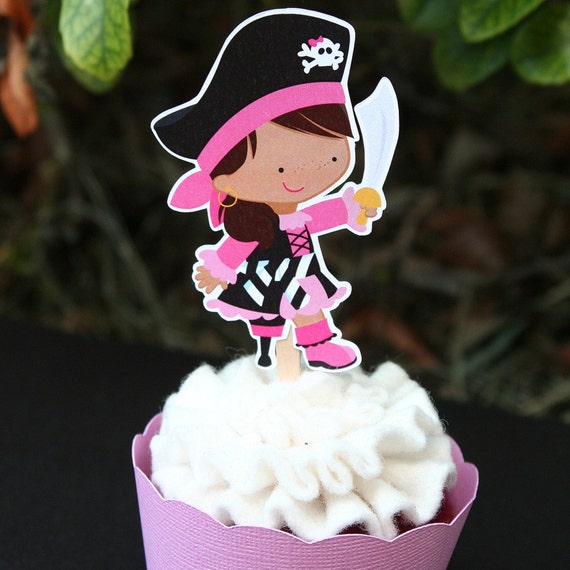 Items similar to Pirate Girl Party Cupcake Toppers Set of 12 on Etsy