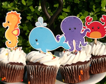 DIY Print at Home Under the Sea Ocean Cupcake Toppers Set of 12 Images