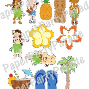 DIY Print at Home Luau Hula Hawaiian Party Cupcake Toppers Set of 12 ...