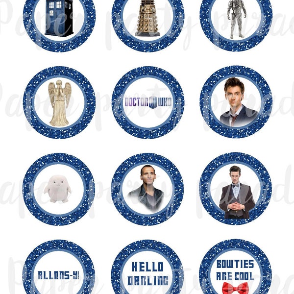 DIY Dr. Who Party Cupcake Toppers- Gift Tags- TARDIS- INSTANT download, digital file, print at home, birthday party, wedding, Doctor Who