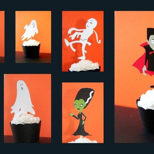 Monster Halloween Cupcake Toppers Set of 12- YOU CHOOSE