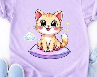 Niedliche Katze PNG, Kinder T-Shirt Sublimationsentwurf
