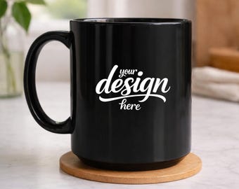 Mockup zwarte mok, mockup koffiekop JPG