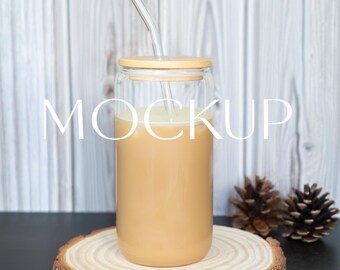 Mockup glazen blikje, glazen blikje sipper, Mockup helder glas, Mockup Libbey-blikje