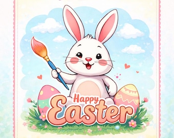 Vrolijke paashaas png en paaskaart jpeg