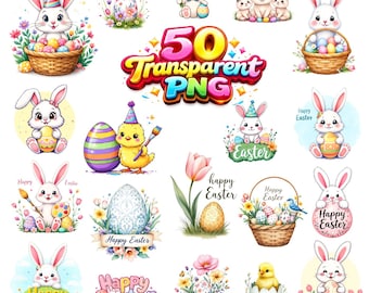 50 Pasen PNG-bundel transparant clipart