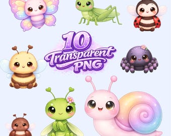 10 schattige insecten png-bundel, insecten clipart, transparante png