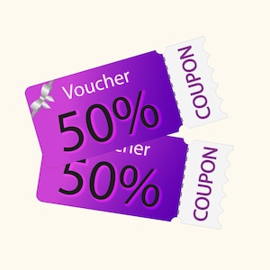 Plantilla de cupón de descuento del 50%, diseño de vale de regalo, cupón de descuento (PNG)