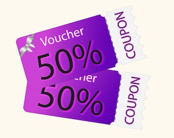 Waardebonsjabloon 50%, ontwerp cadeaubon, kortingsbon (png)