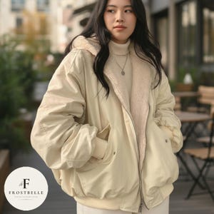 Chaqueta de invierno reversible de gran tamaño para mujer: abrigo informal cálido y acogedor