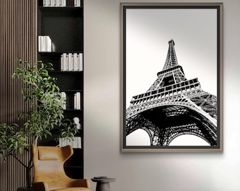 Eiffel Tower Digital Print, Minimalist Black and White Parisian Wall Decor, Modern Architecture Photography, Large Printable Wall Art Print