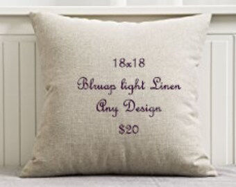 18x18 Burlap Light Linen Color Pillow Cover with Choice of Print - zip closure on side