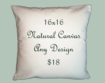 Natural Ivory Canvas Pillow Cover with Choice of Print - Handmade, envelope opening in back