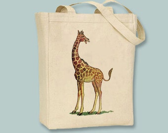 Selection of  sizes available Vintage Giraffe illustration on Canvas Tote